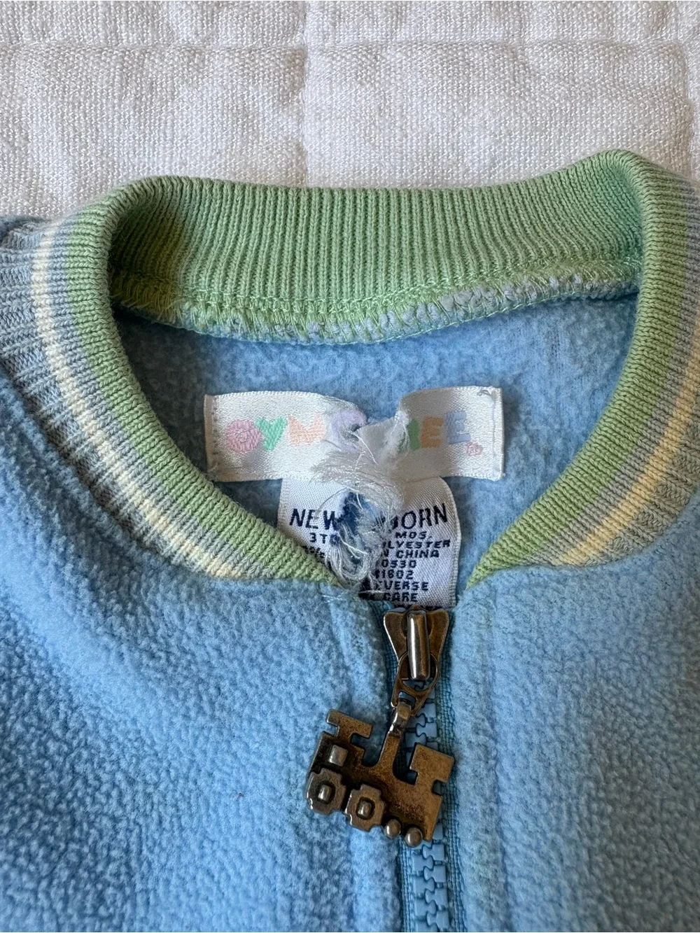 Vintage 1998 Gymboree Snow Angel Blue Fleece Train Coverall Bunting Newborn Baby